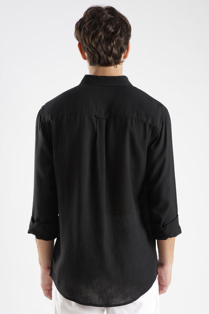 Men’s Classic Black Linen Casual Shirt