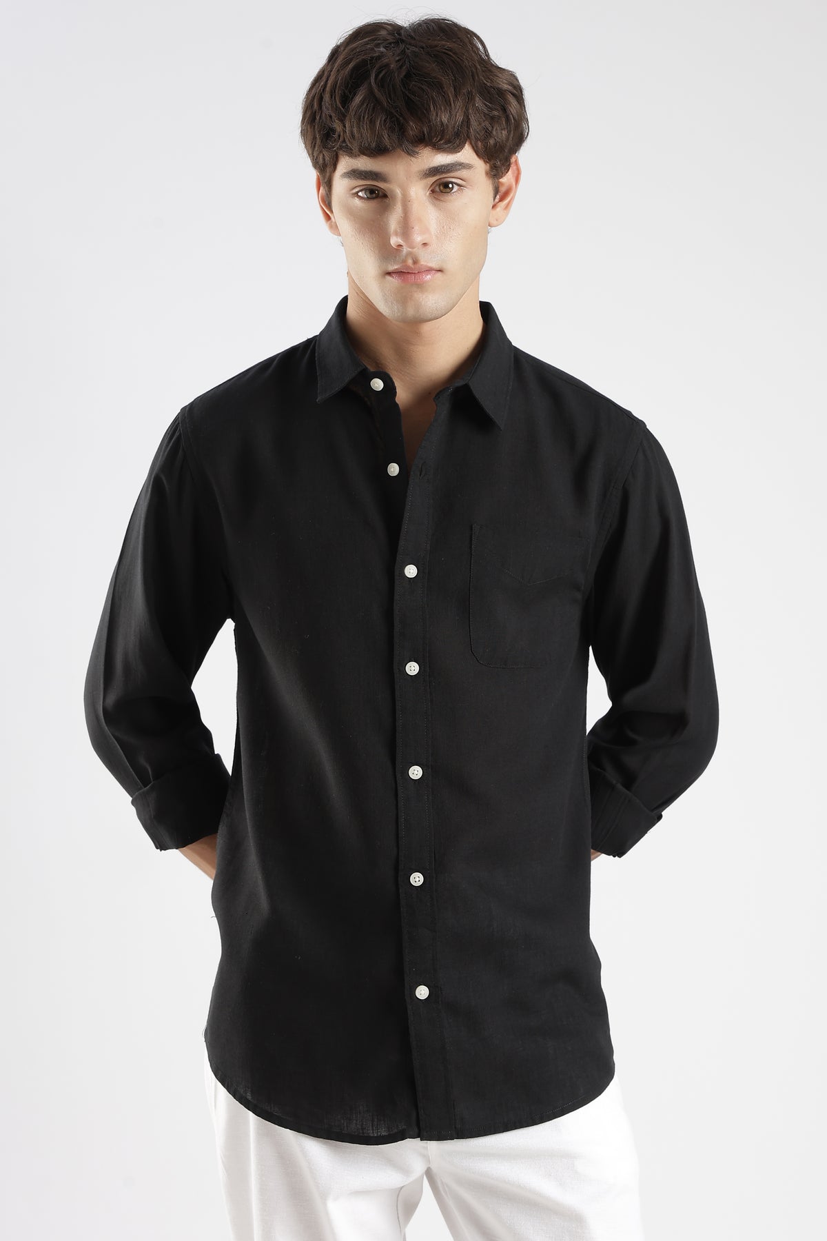 Men’s Classic Black Linen Casual Shirt