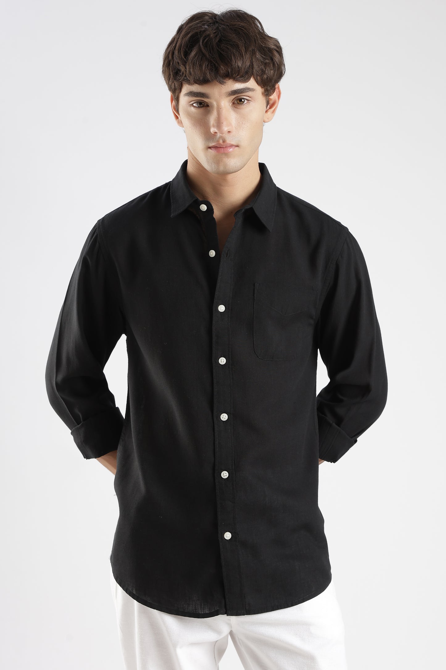 Men’s Classic Black Linen Casual Shirt