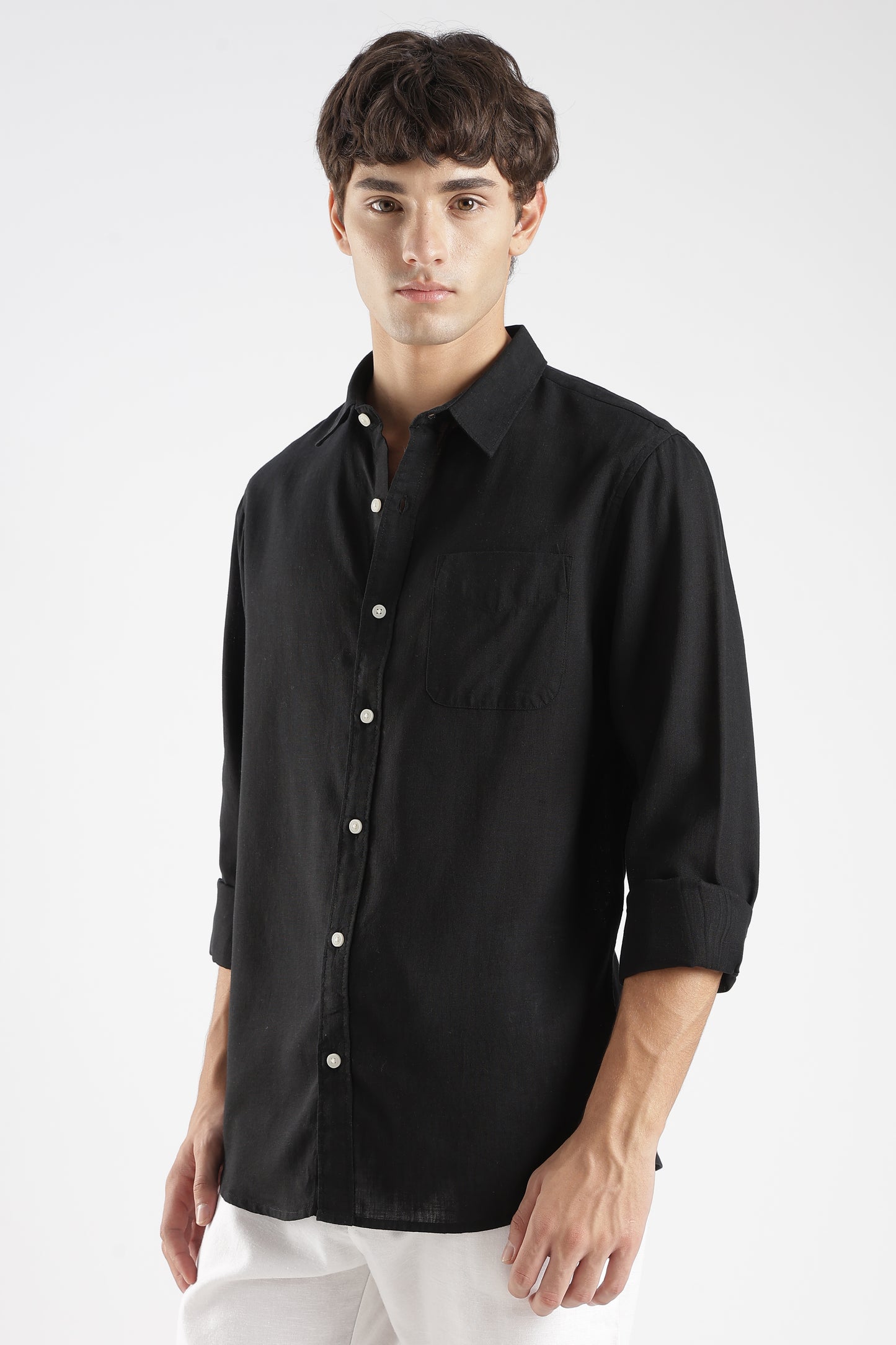 Men’s Classic Black Linen Casual Shirt