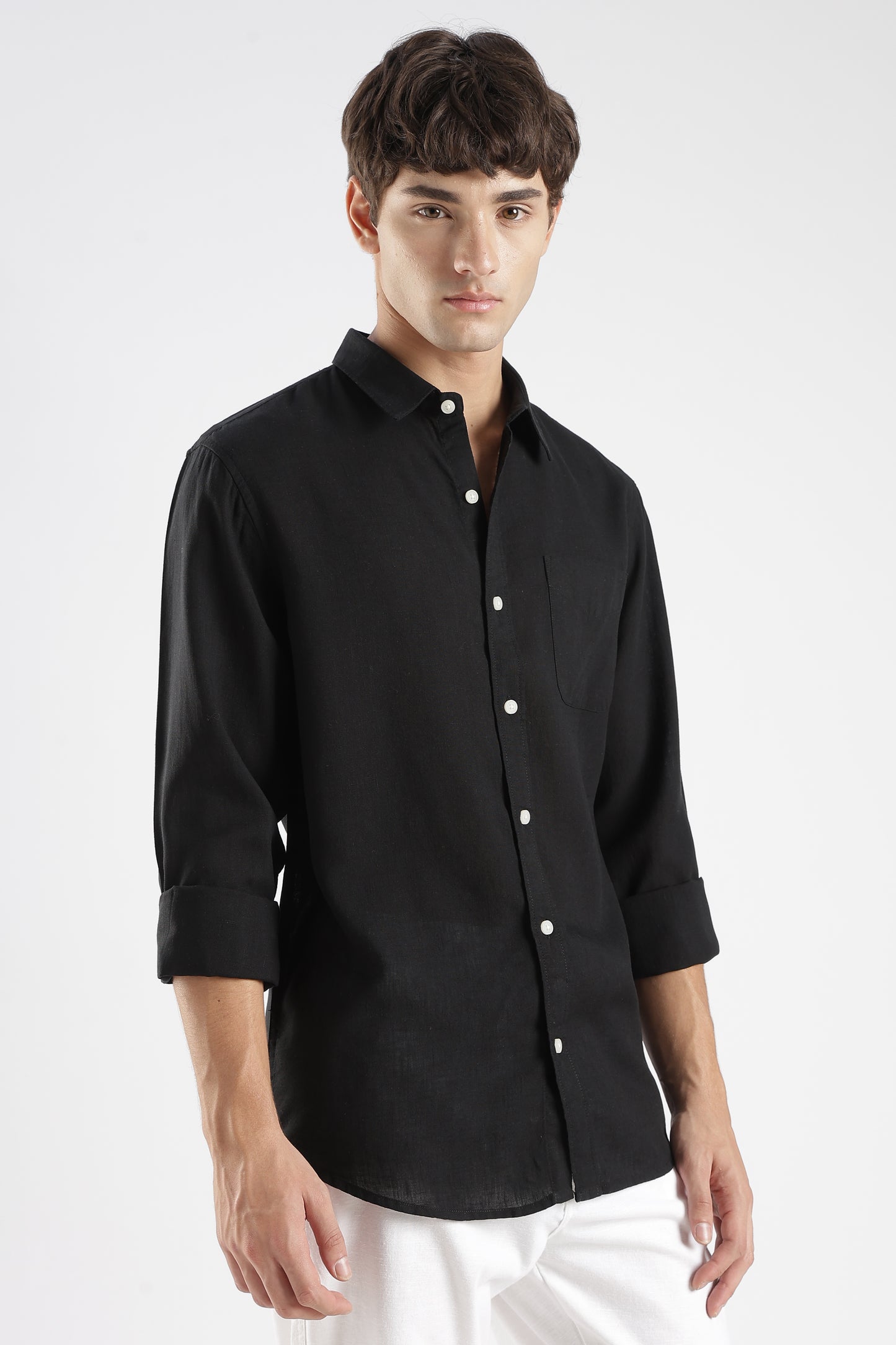 Men’s Classic Black Linen Casual Shirt