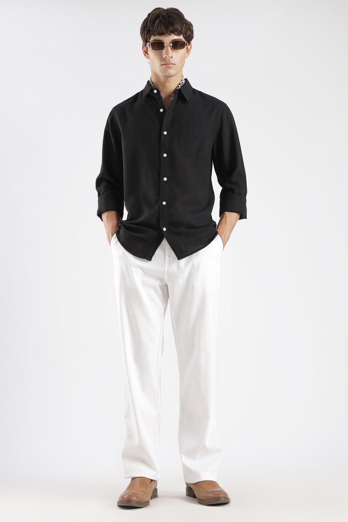 Men’s Classic Black Linen Casual Shirt