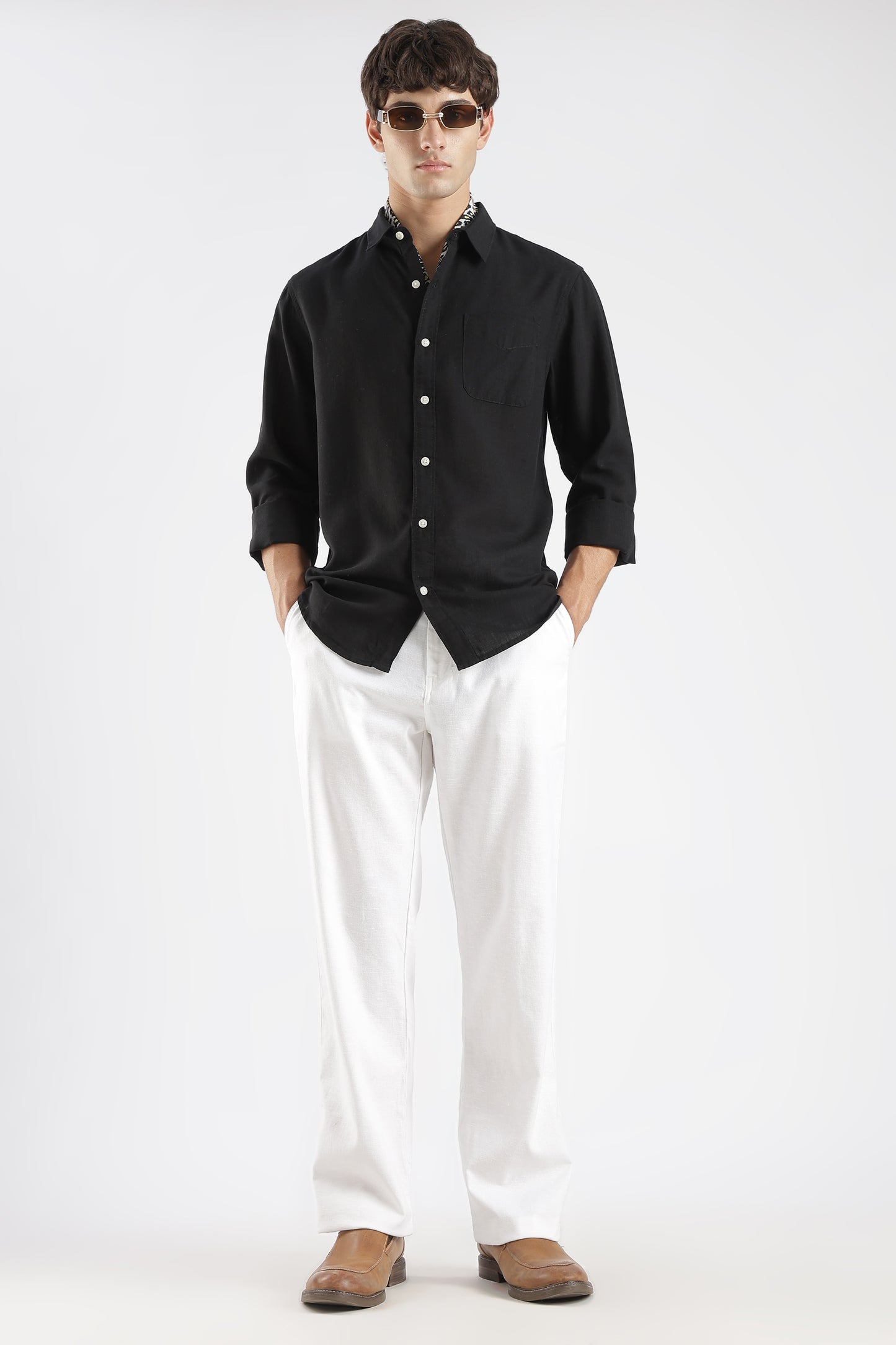 Men’s Classic Black Linen Casual Shirt