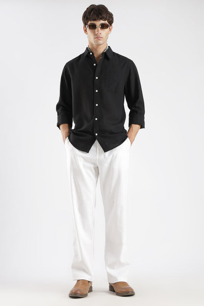 Men’s Classic Black Linen Casual Shirt