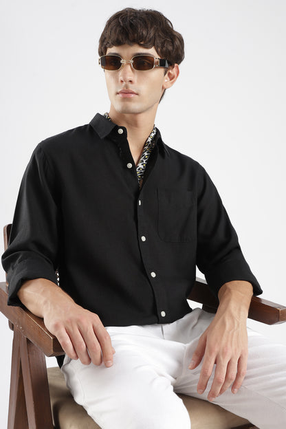 Men’s Classic Black Linen Casual Shirt