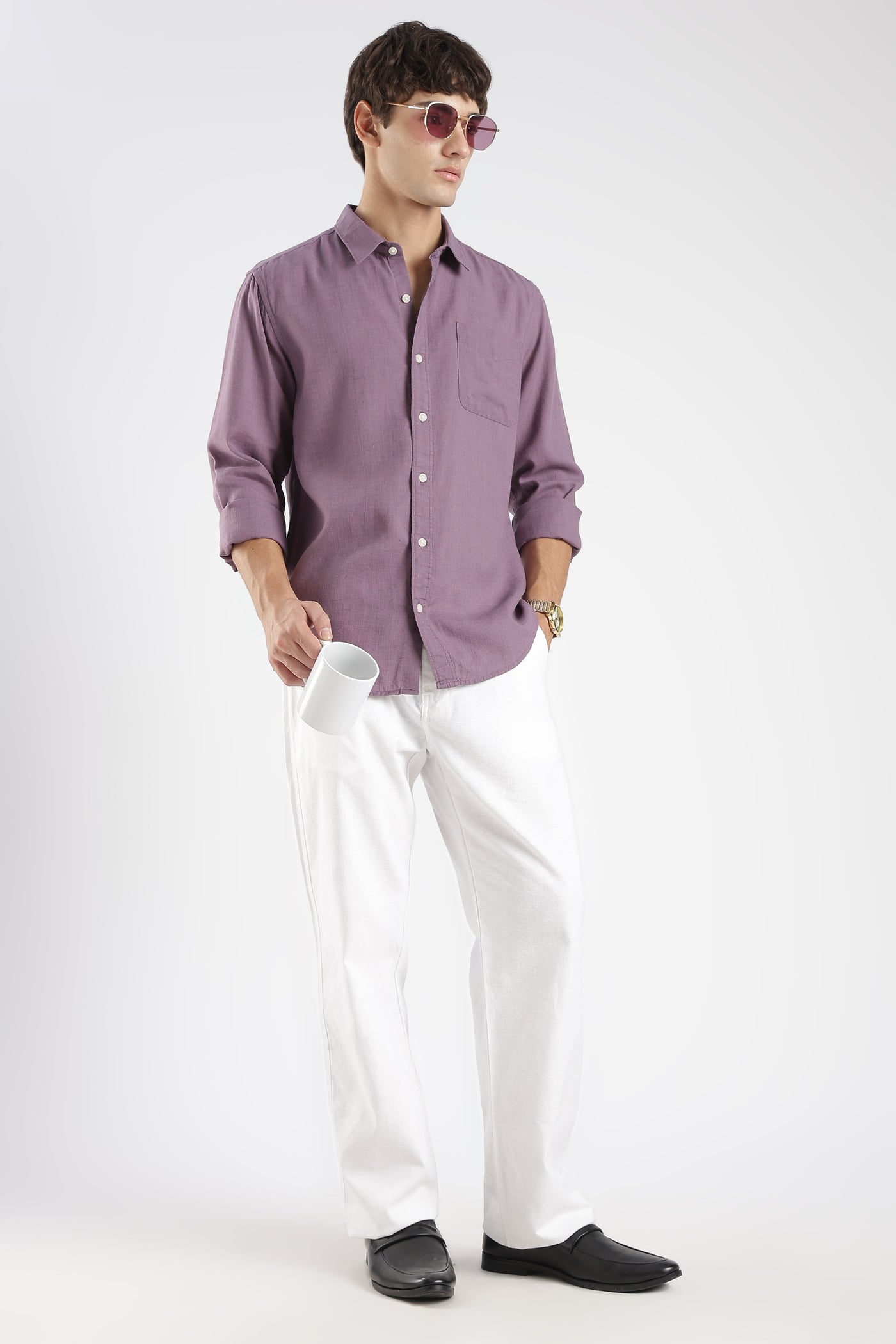 Men’s Premium Dusty Purple Linen Casual Shirt
