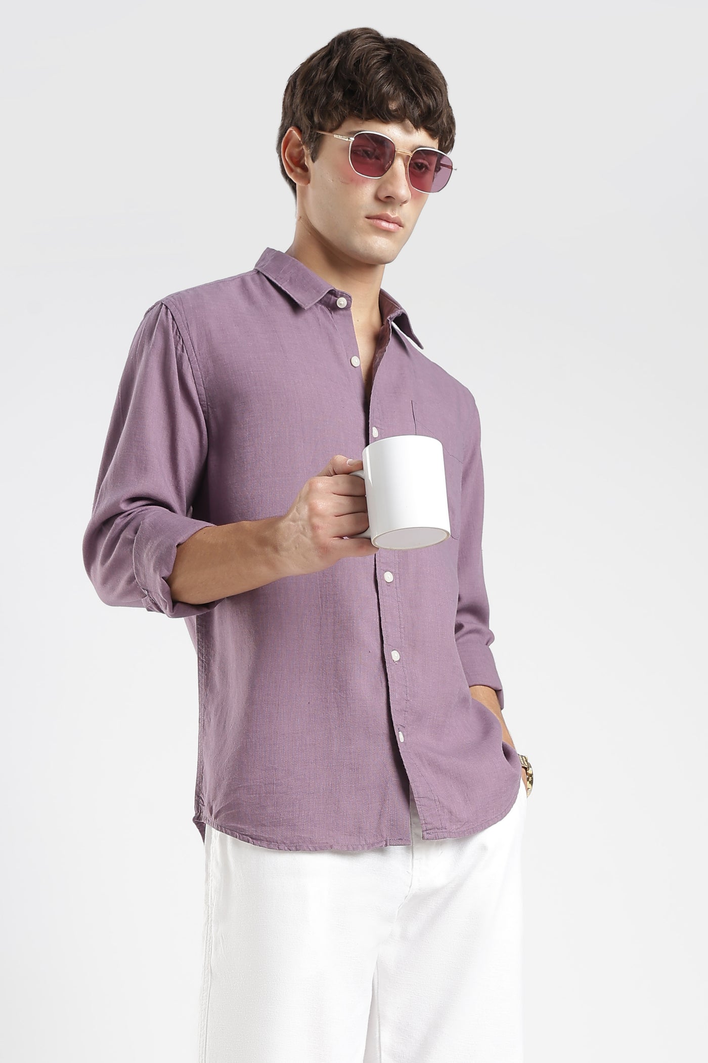 Men’s Premium Dusty Purple Linen Casual Shirt