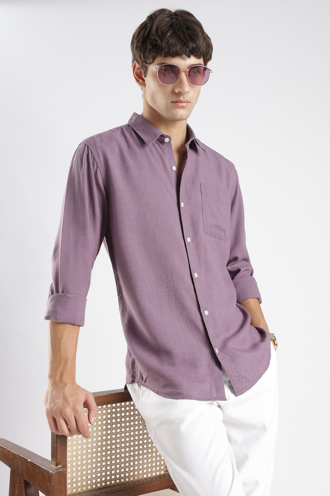 Men’s Premium Dusty Purple Linen Casual Shirt