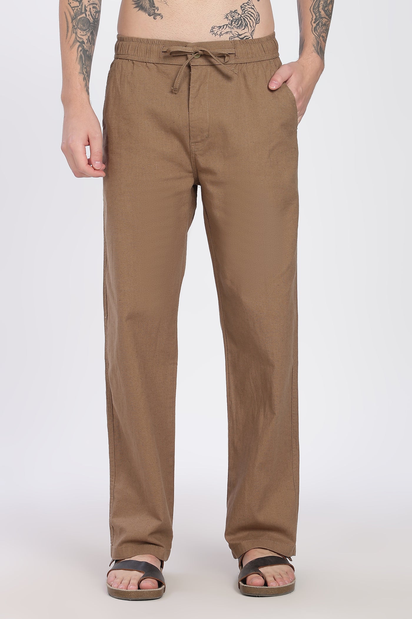 Men's Classic  Brown Linen Comfort Trousers