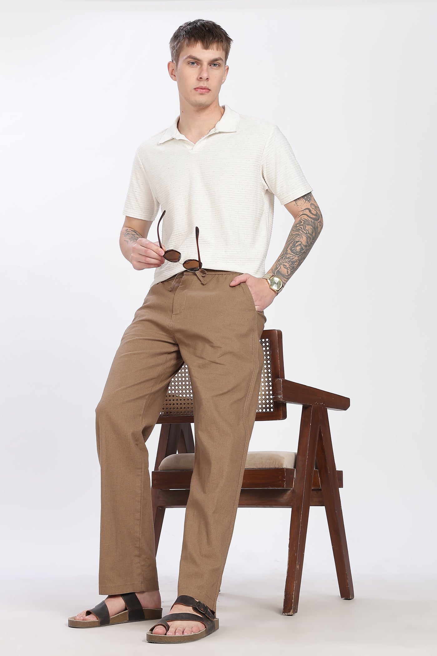 Men's Classic  Brown Linen Comfort Trousers