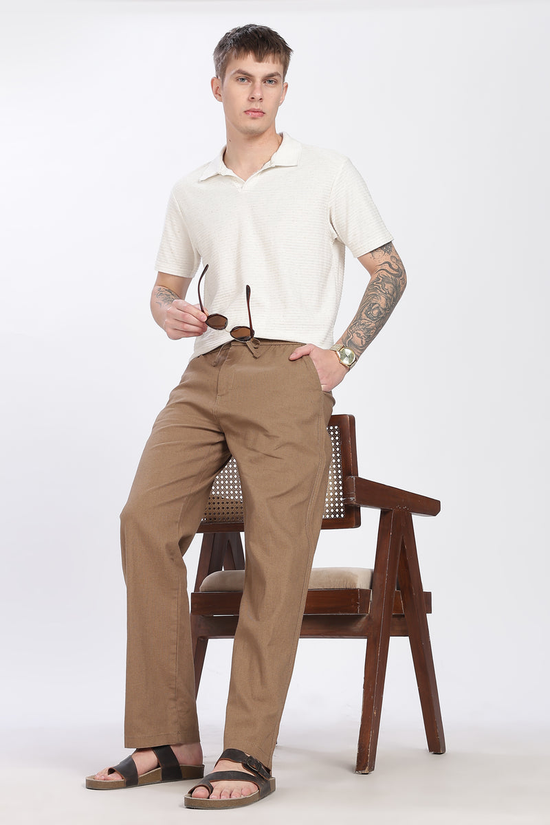 Men's Classic  Brown Linen Comfort Trousers