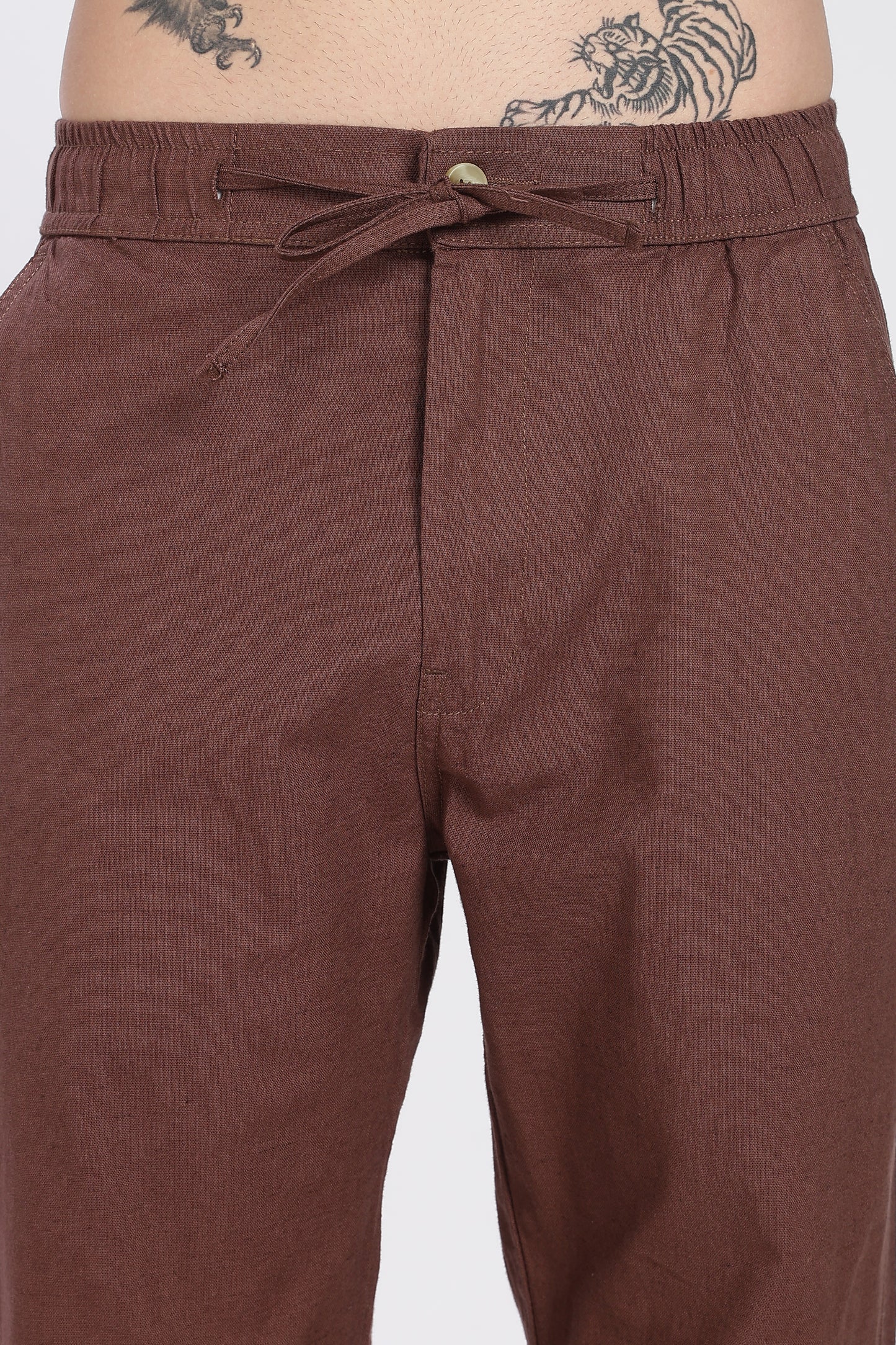 Men’s Cofee  Brown Linen Casual Trousers