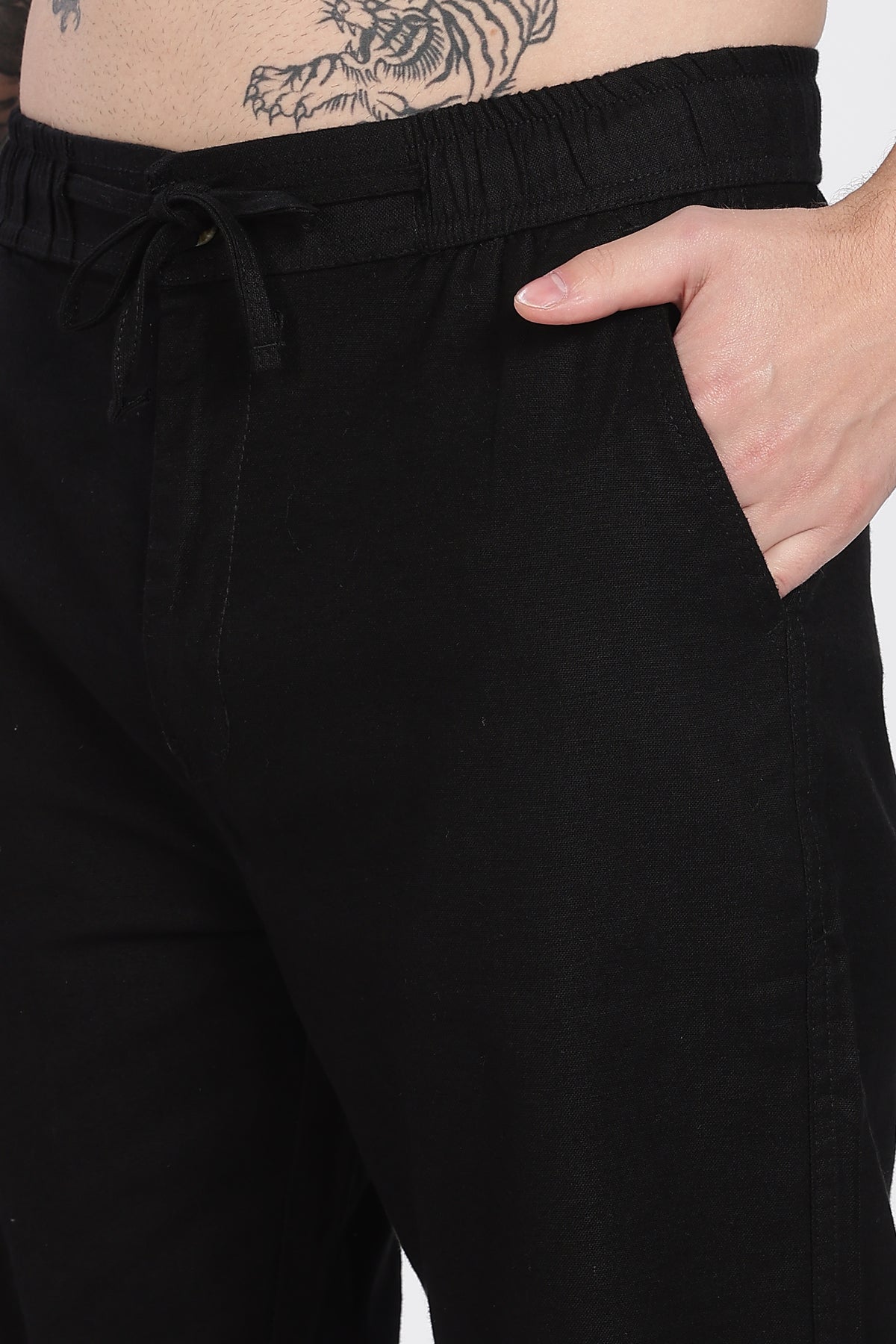 Men’s Black Linen Casual Trousers
