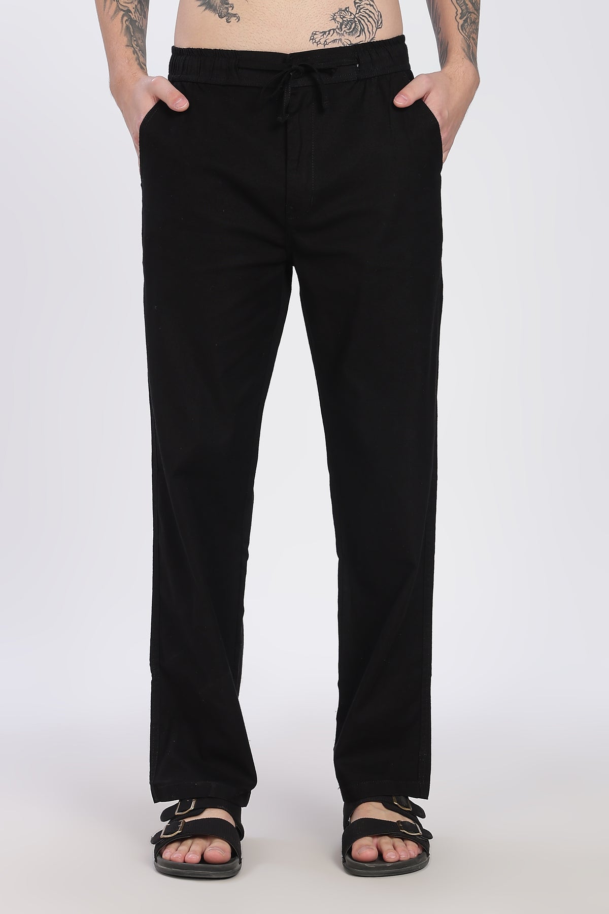 Men’s Black Linen Casual Trousers