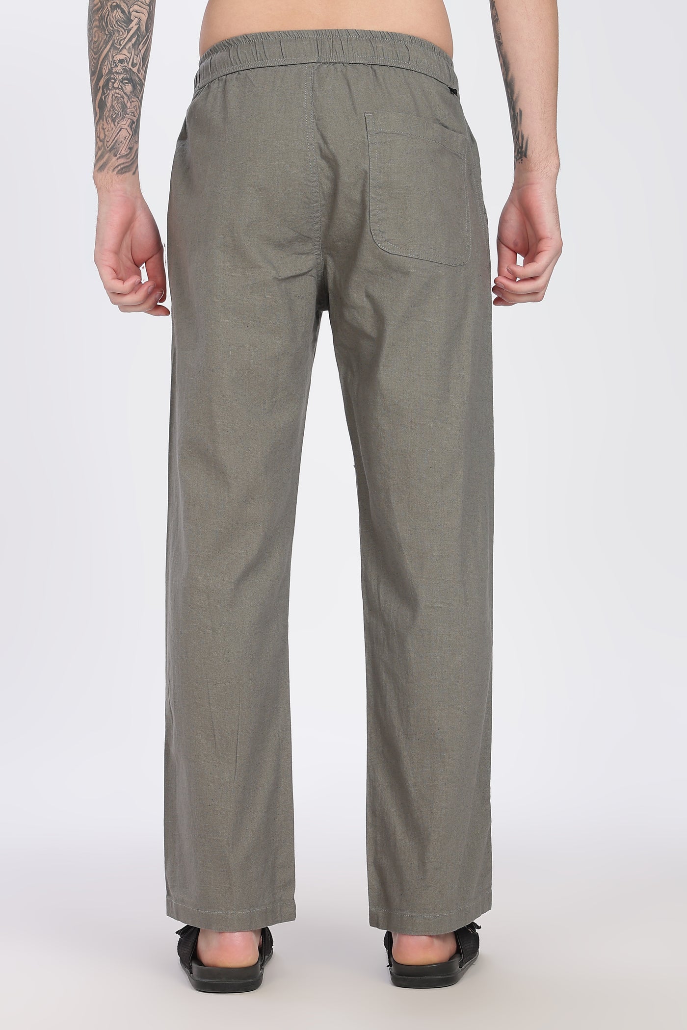Men's Linen Greenish Grey Comfort Trousers