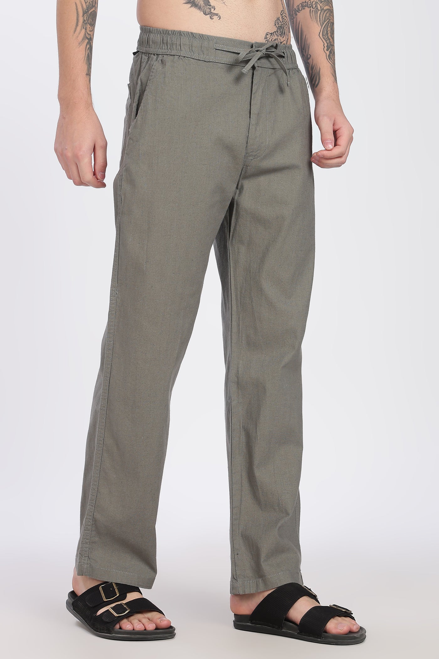 Men's Linen Greenish Grey Comfort Trousers