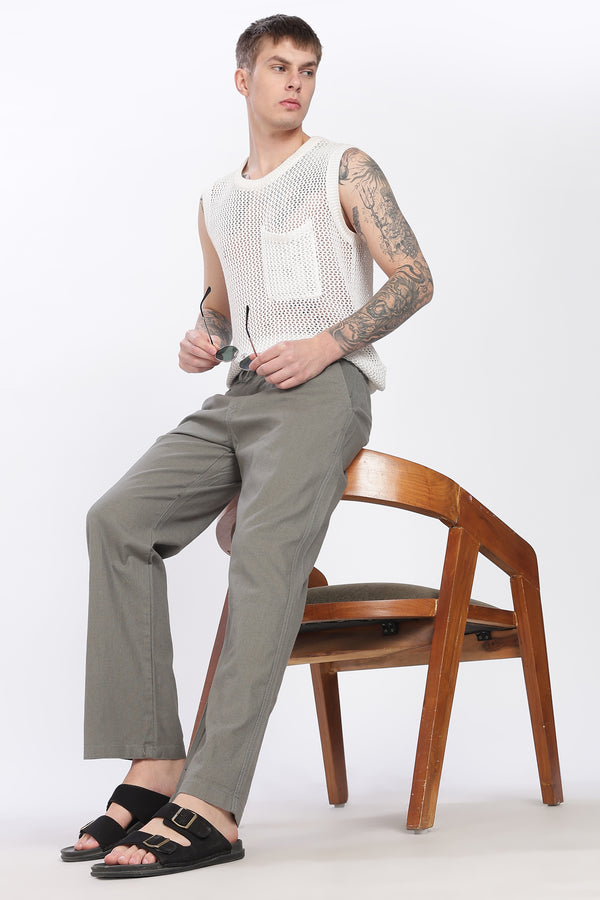 Men's Linen Greenish Grey Comfort Trousers