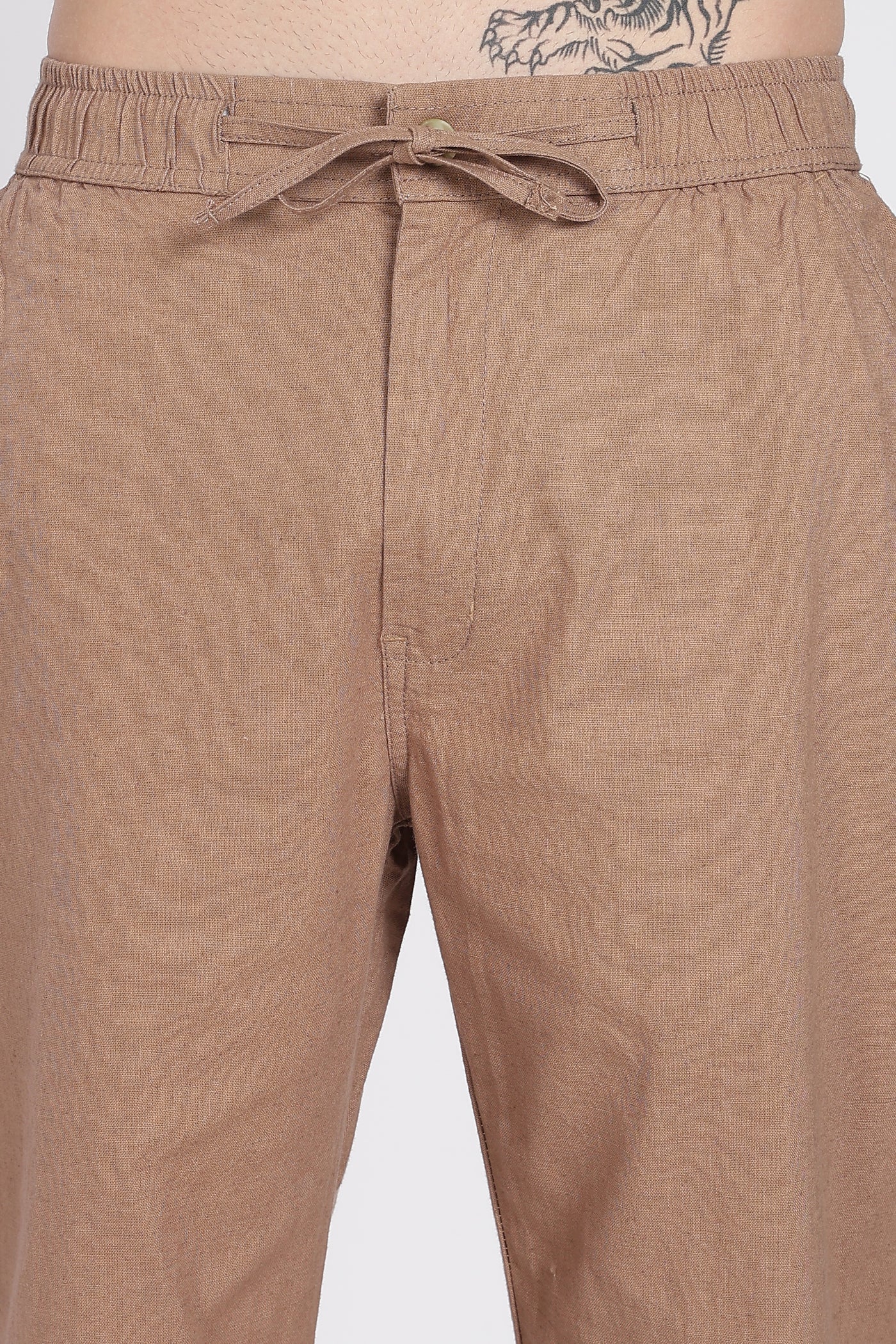 Men's Linen Light Brown  Comfort Trousers