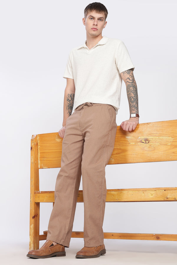 Men's Linen Light Brown  Comfort Trousers