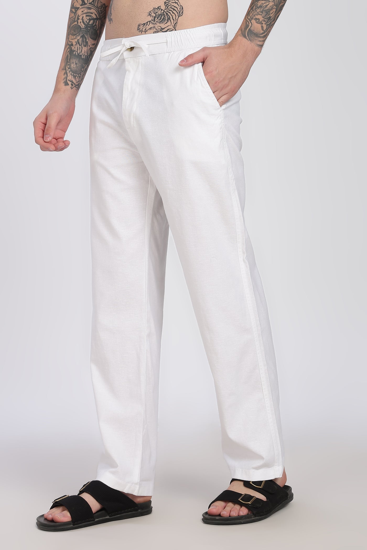 Men's Linen White Comfort Trousers