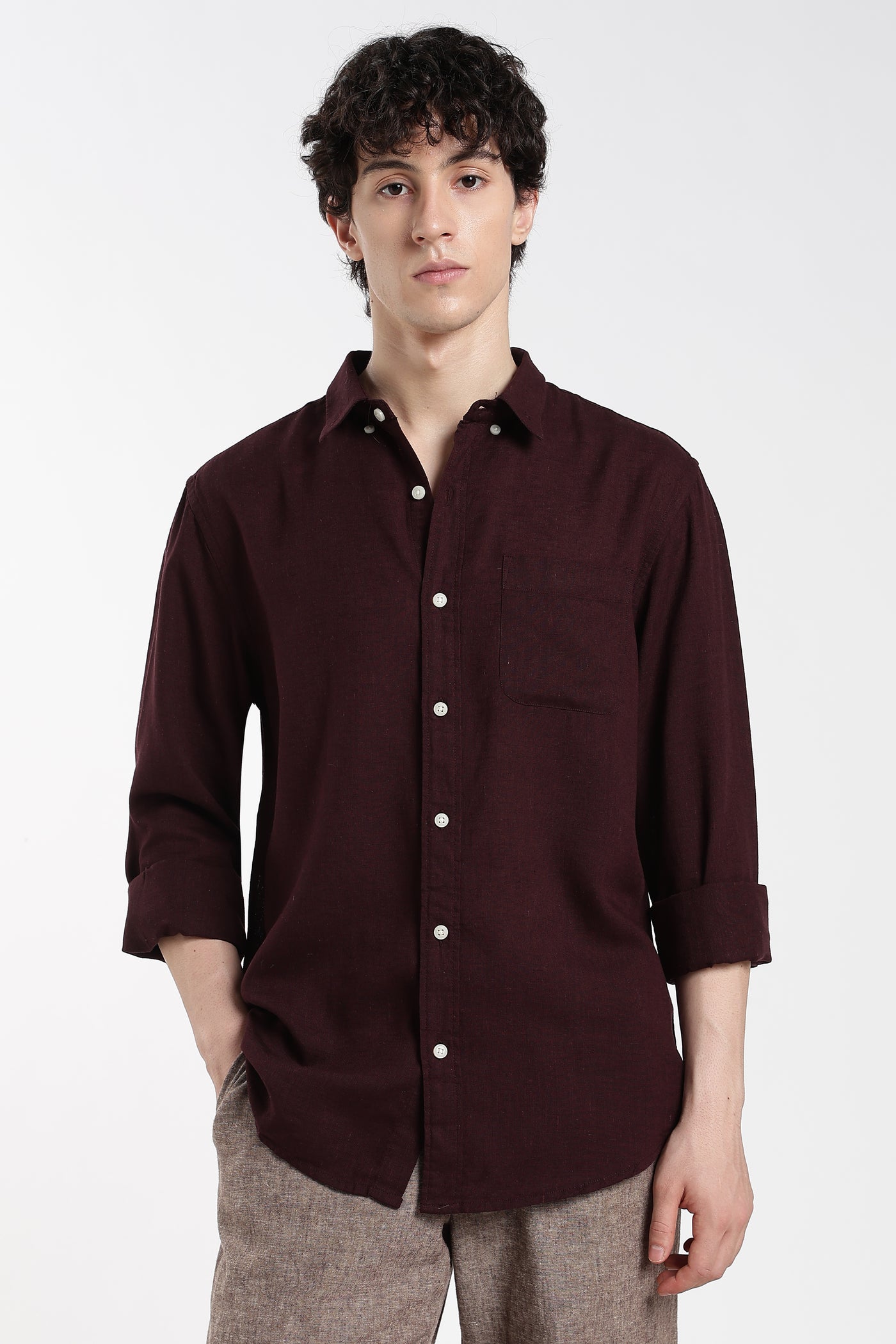 Men's Premium Linen Dark Maroon Shirt