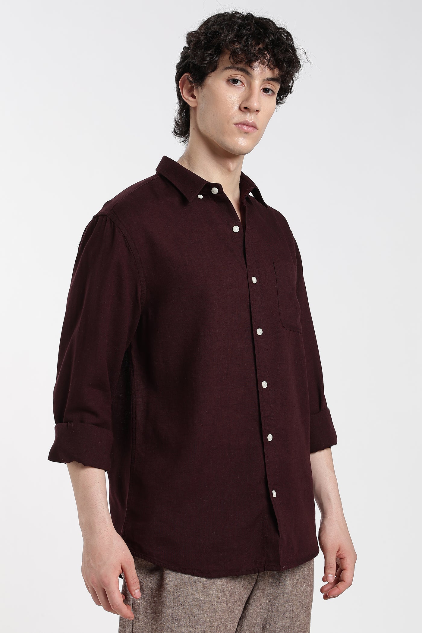 Men's Premium Linen Dark Maroon Shirt