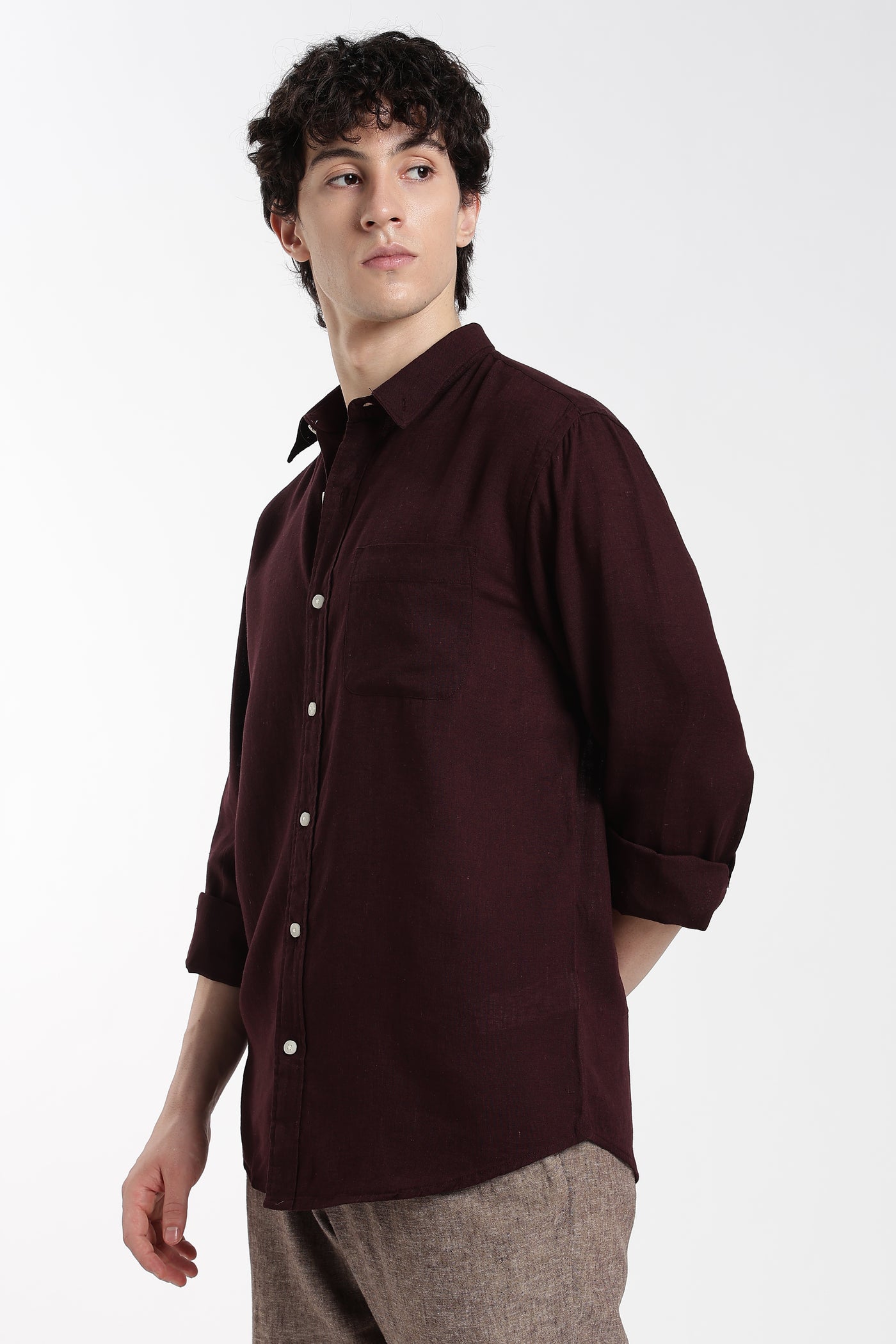 Men's Premium Linen Dark Maroon Shirt