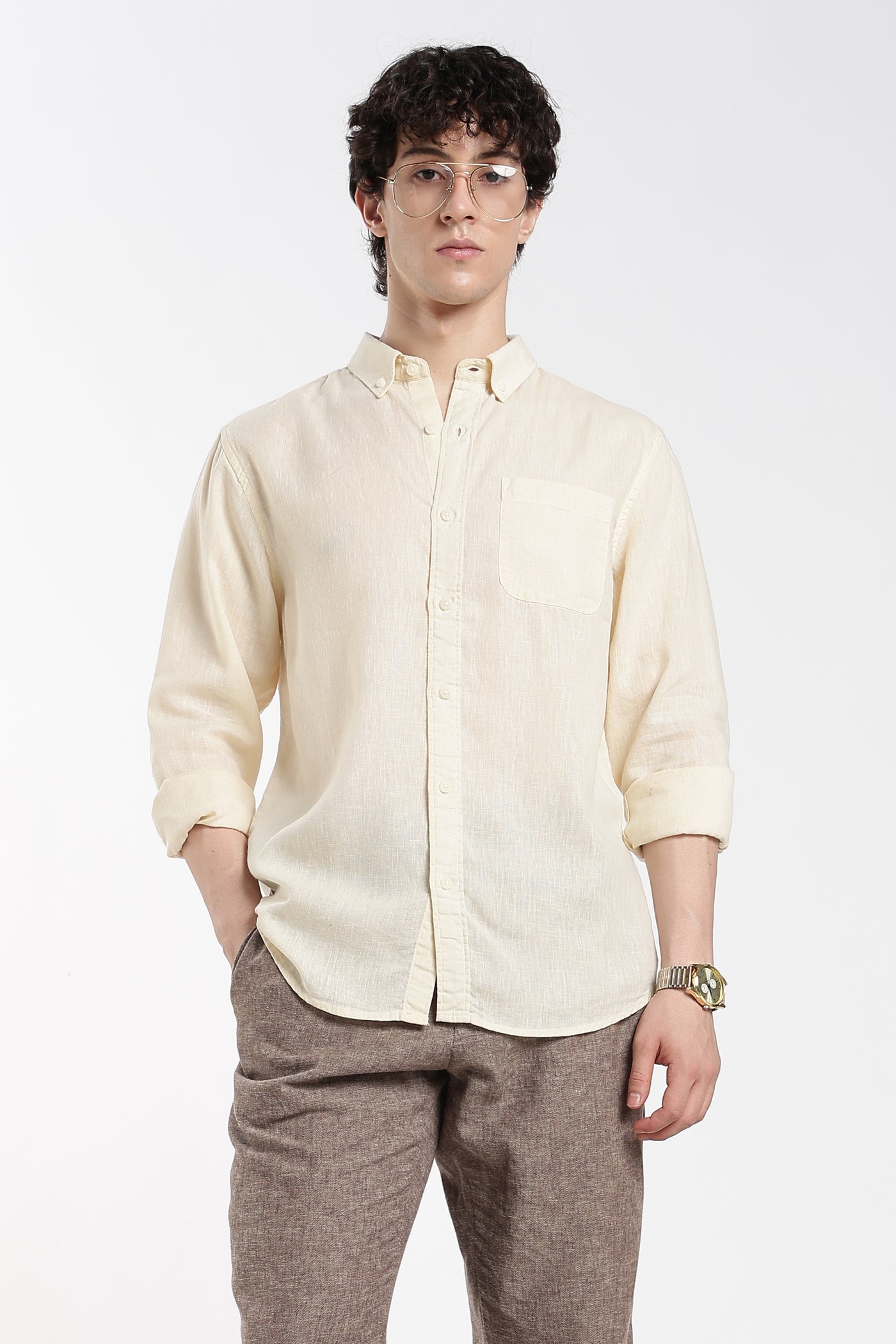 Men's Premium Linen Classic  Light  Cream Shirt