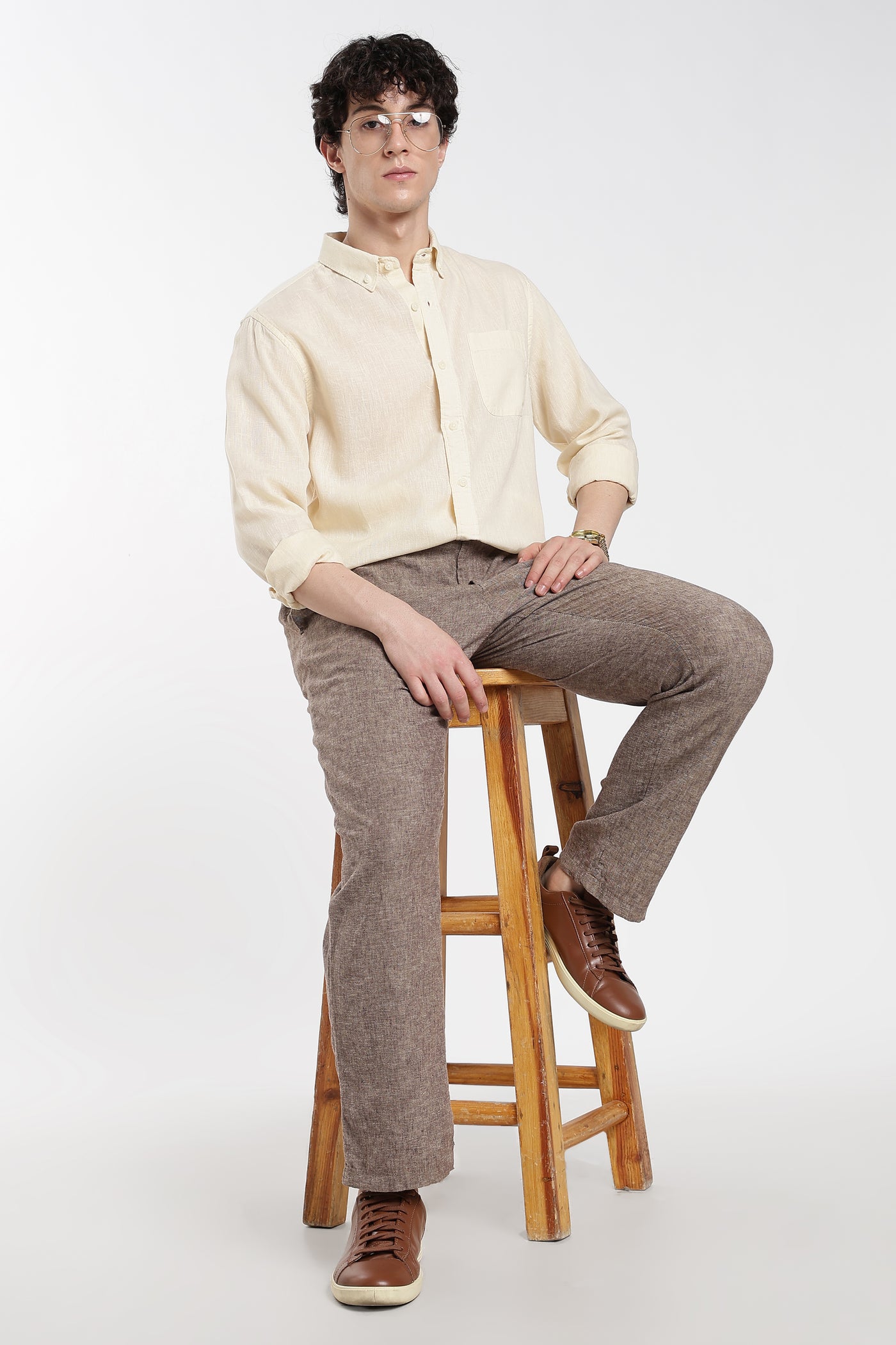Men's Premium Linen Classic  Light  Cream Shirt