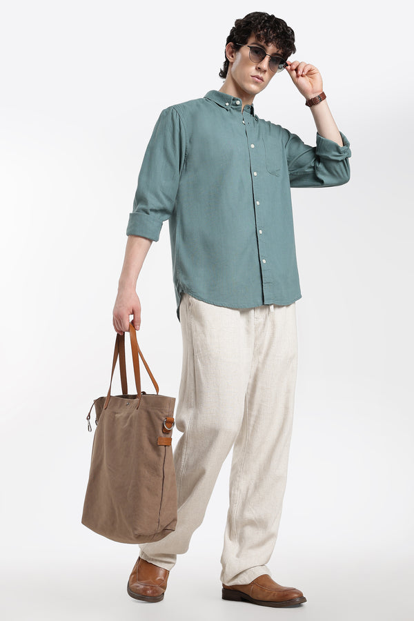 Men's Premium  Linen Sage Green Casual Shirt