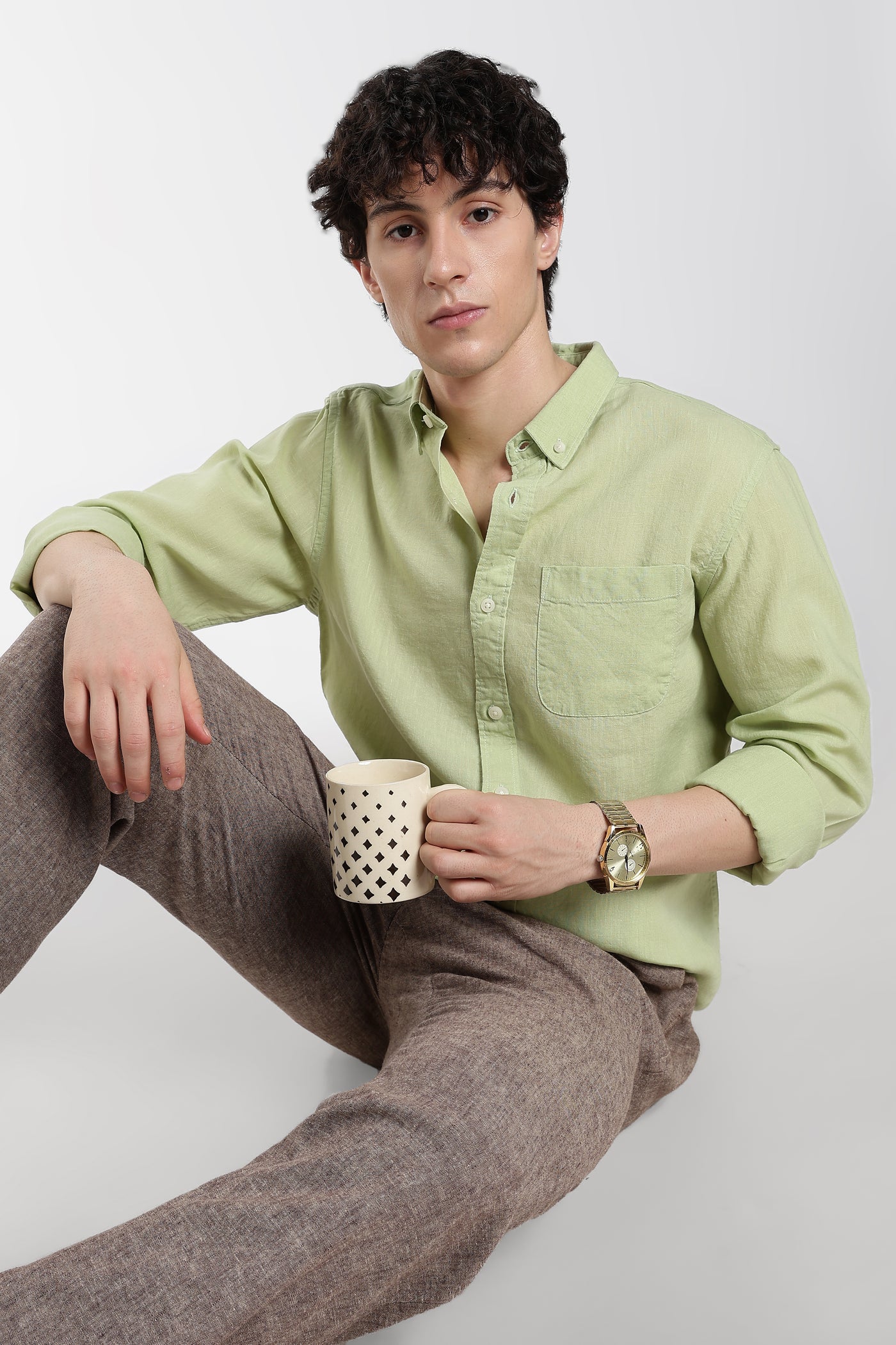 Men’s  Premium Linen Pastel Green  Shirt