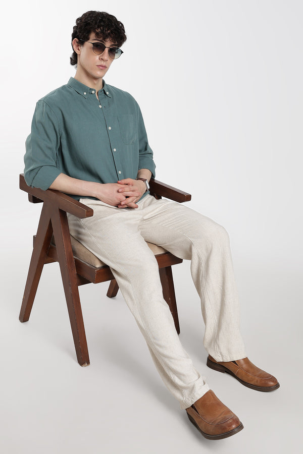 Men's Premium  Linen Sage Green Casual Shirt