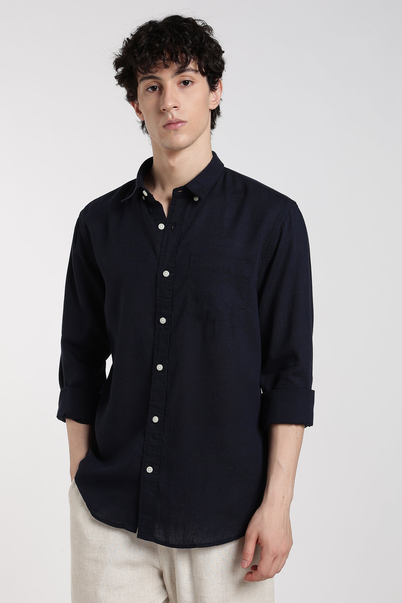 Men's Linen Premium Dark Navy Blue Shirt