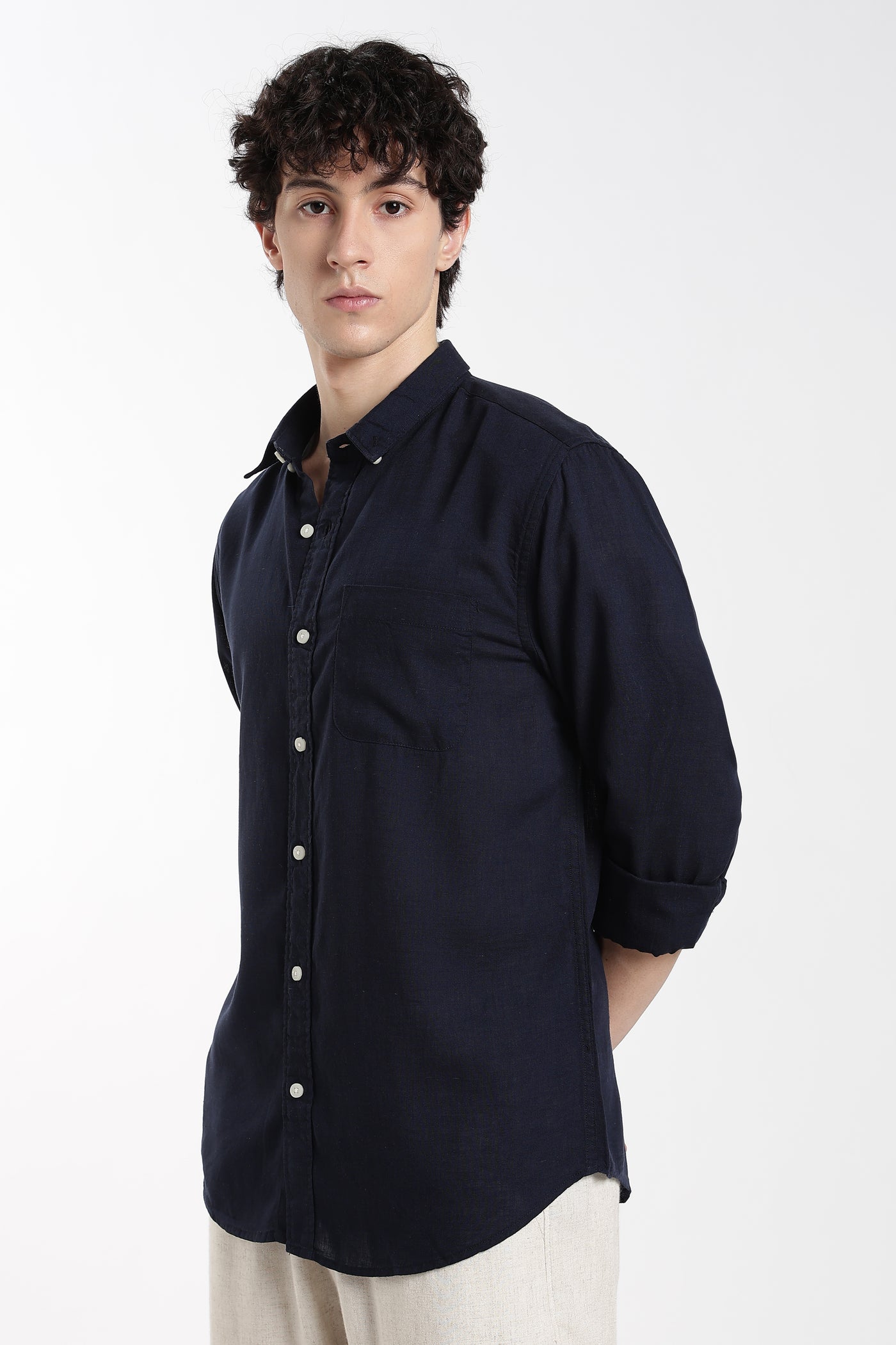 Men's Linen Premium Dark Navy Blue Shirt