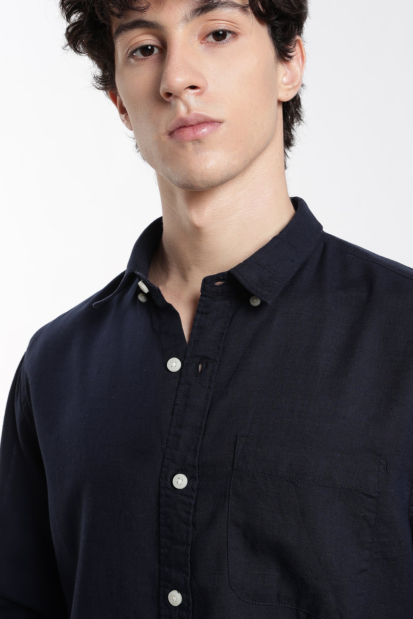 Men's Linen Premium Dark Navy Blue Shirt