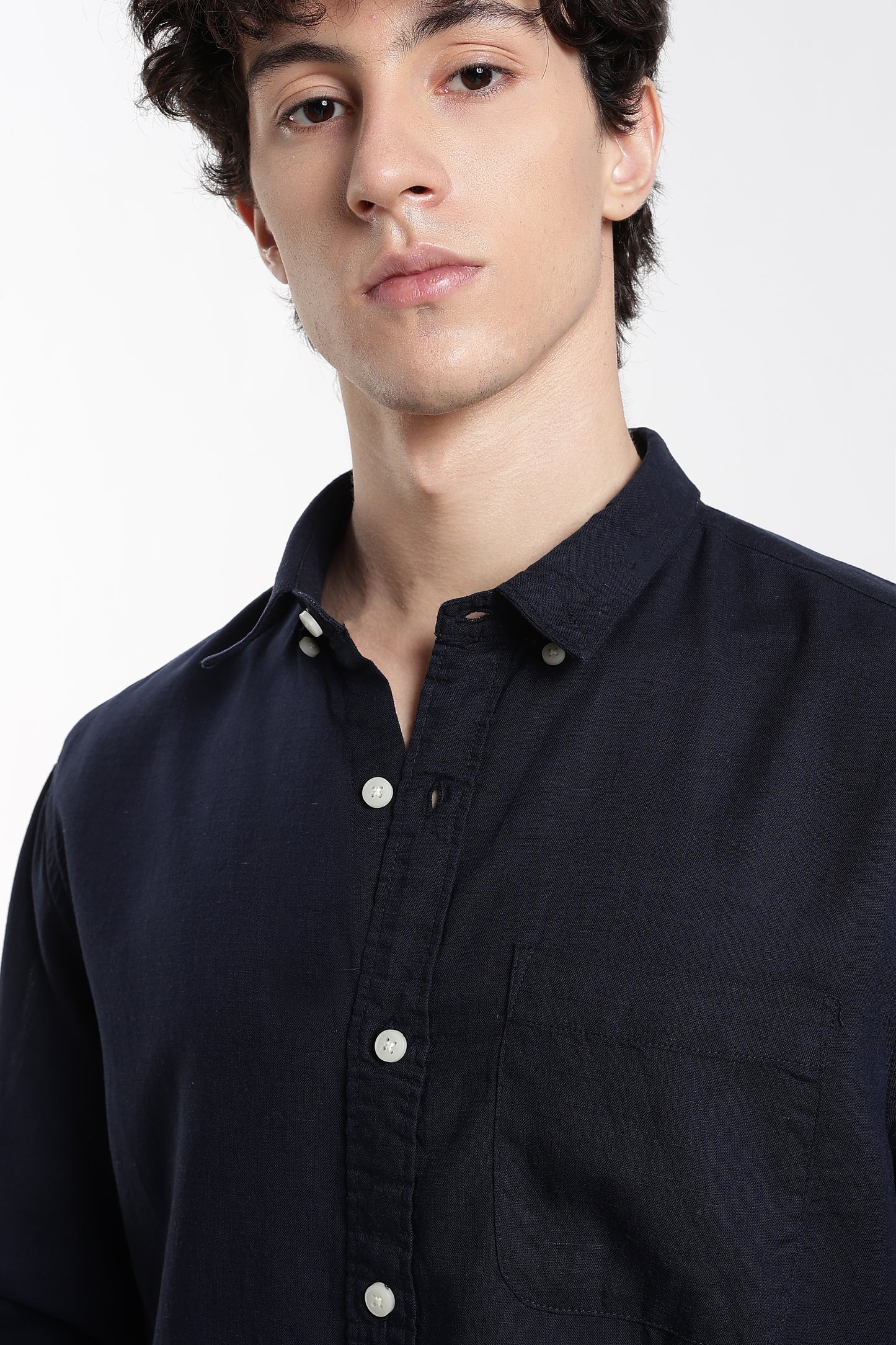Navy Blue Linen Shirt