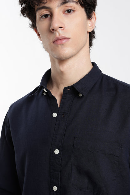 Navy Blue Linen Shirt
