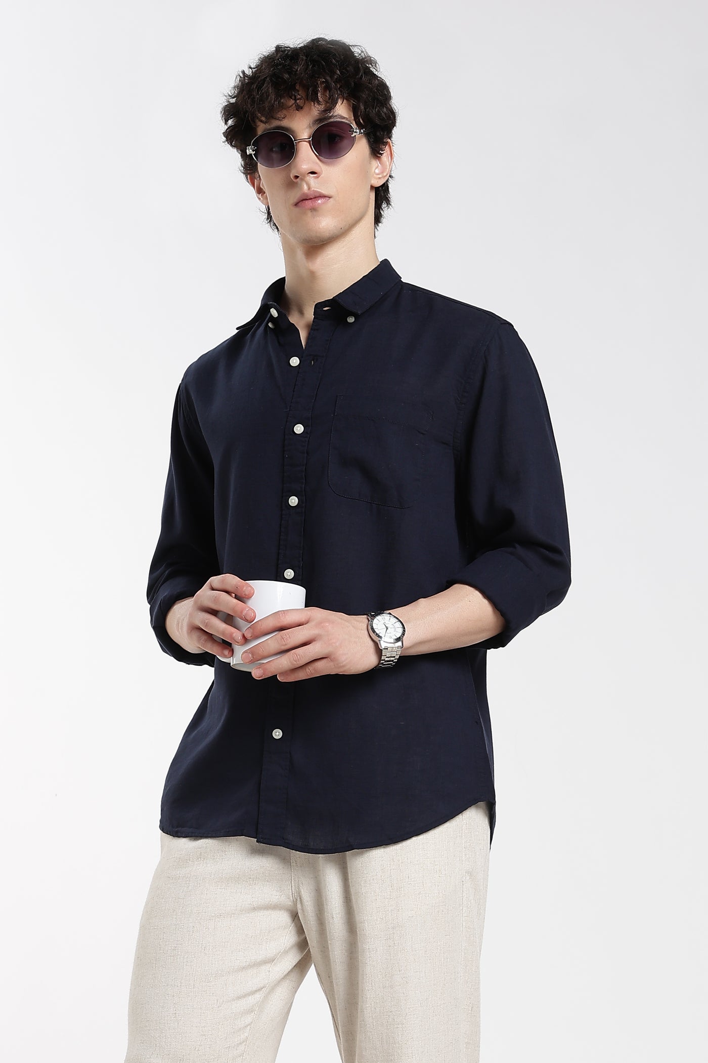 Men's Linen Premium Dark Navy Blue Shirt