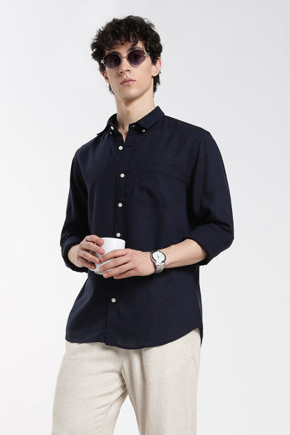 Navy Blue Linen Shirt