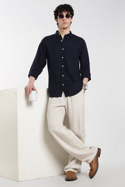 Men's Linen Premium Dark Navy Blue Shirt