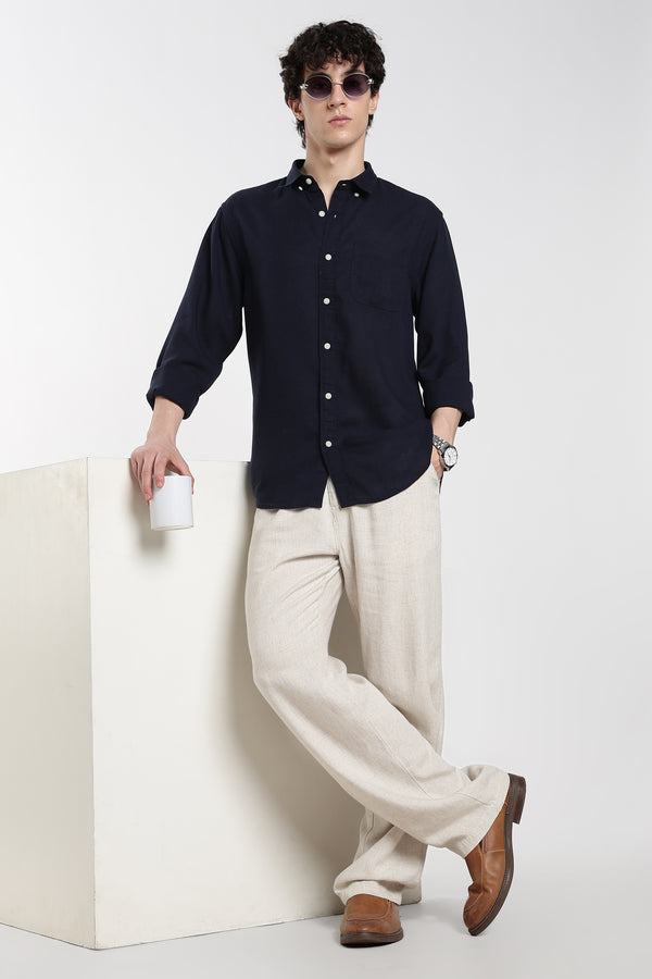 Men's Linen Premium Dark Navy Blue Shirt