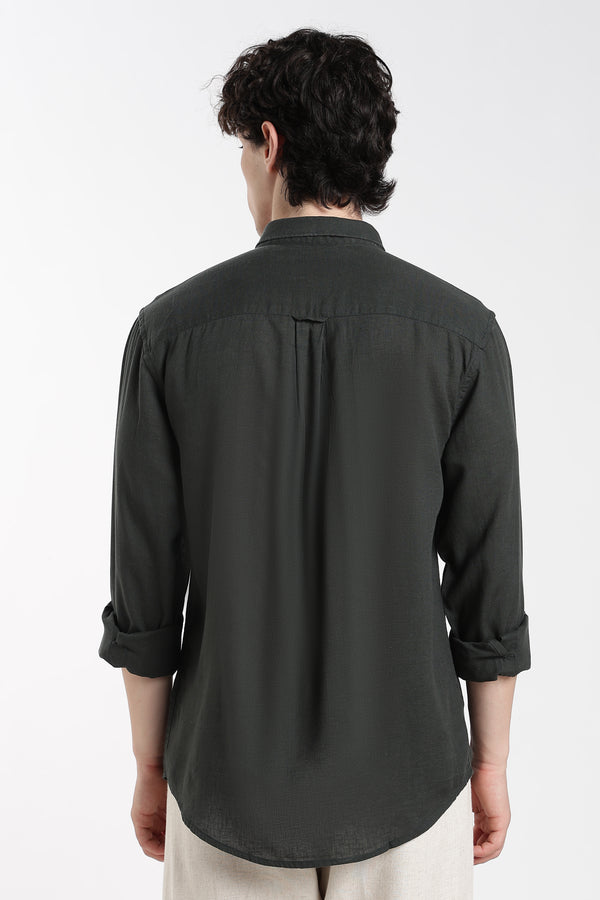 Men's Premium Linen Dark Forest Green Shirt