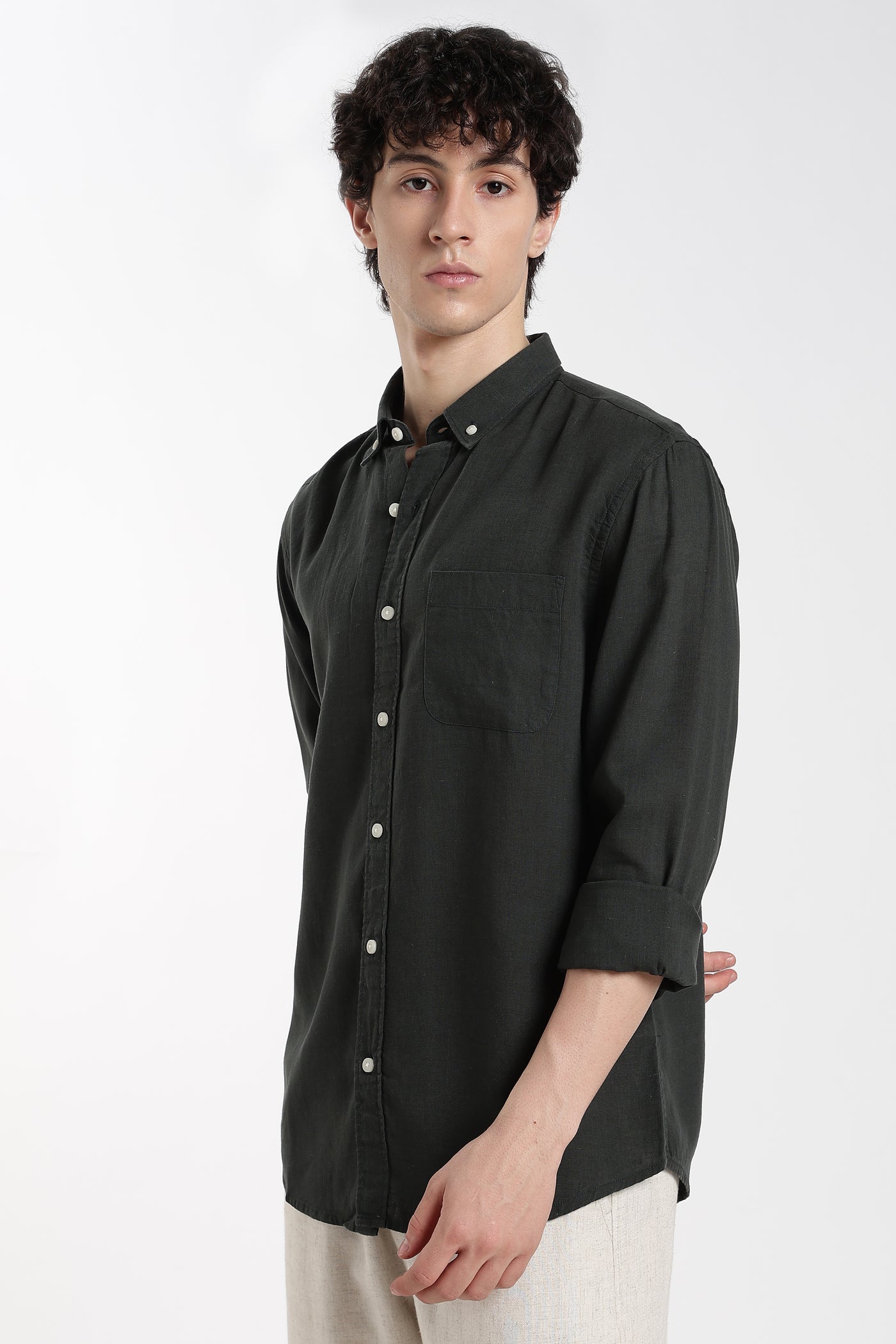 Men's Premium Linen Dark Forest Green Shirt