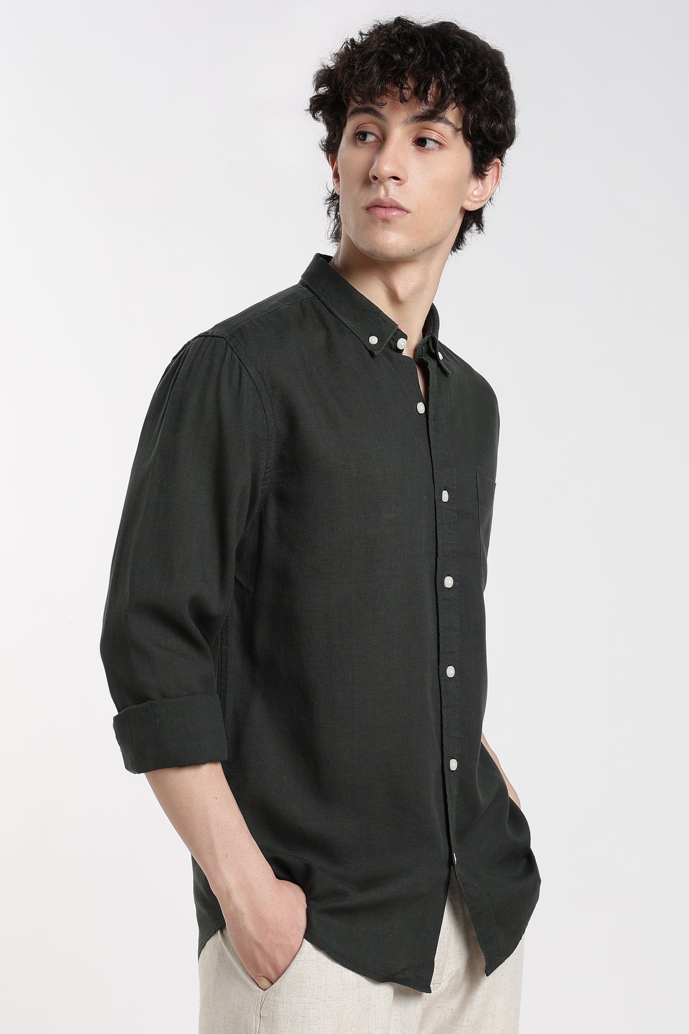 Men's Premium Linen Dark Forest Green Shirt