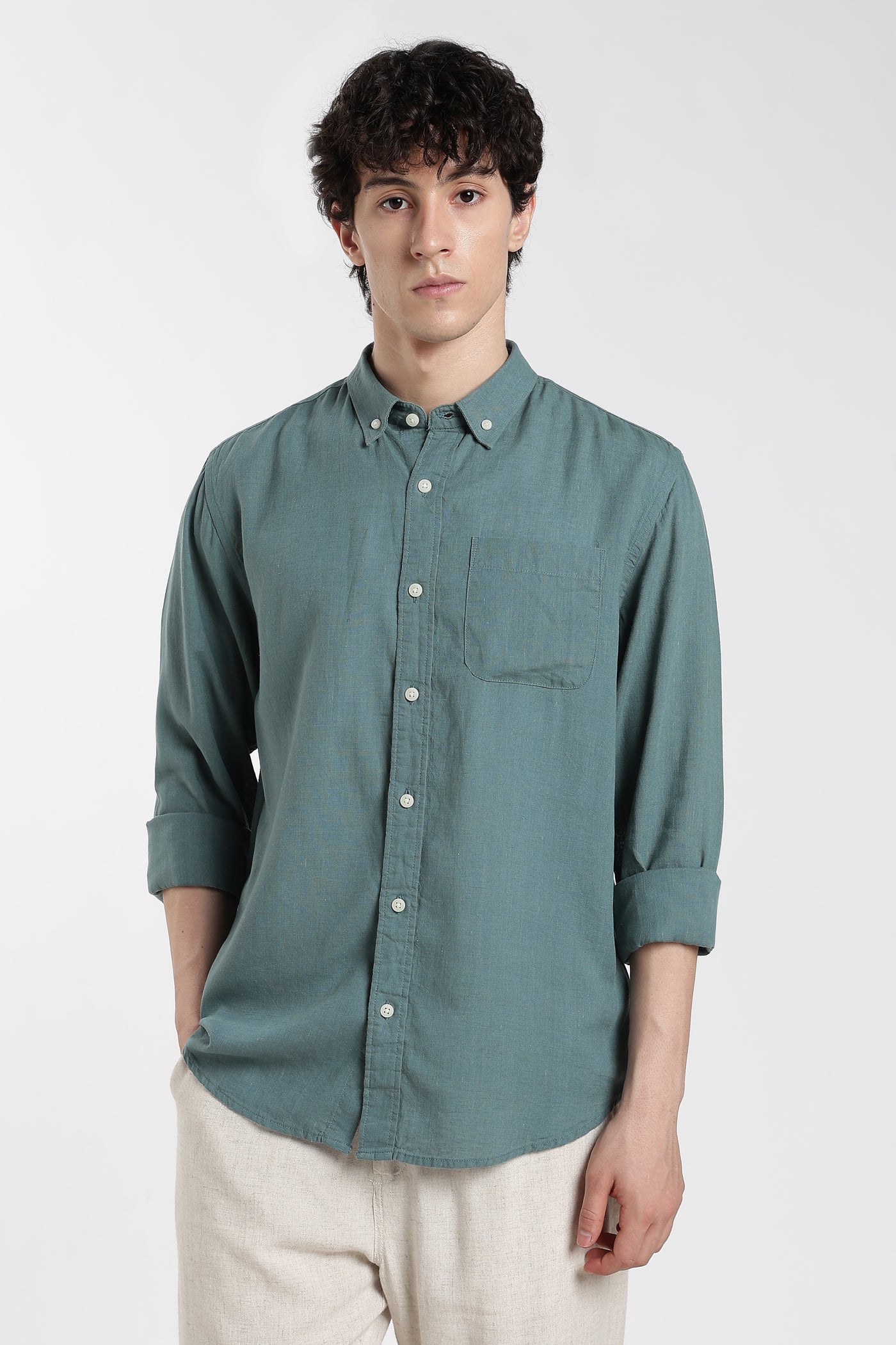 Men's Premium  Linen Sage Green Casual Shirt