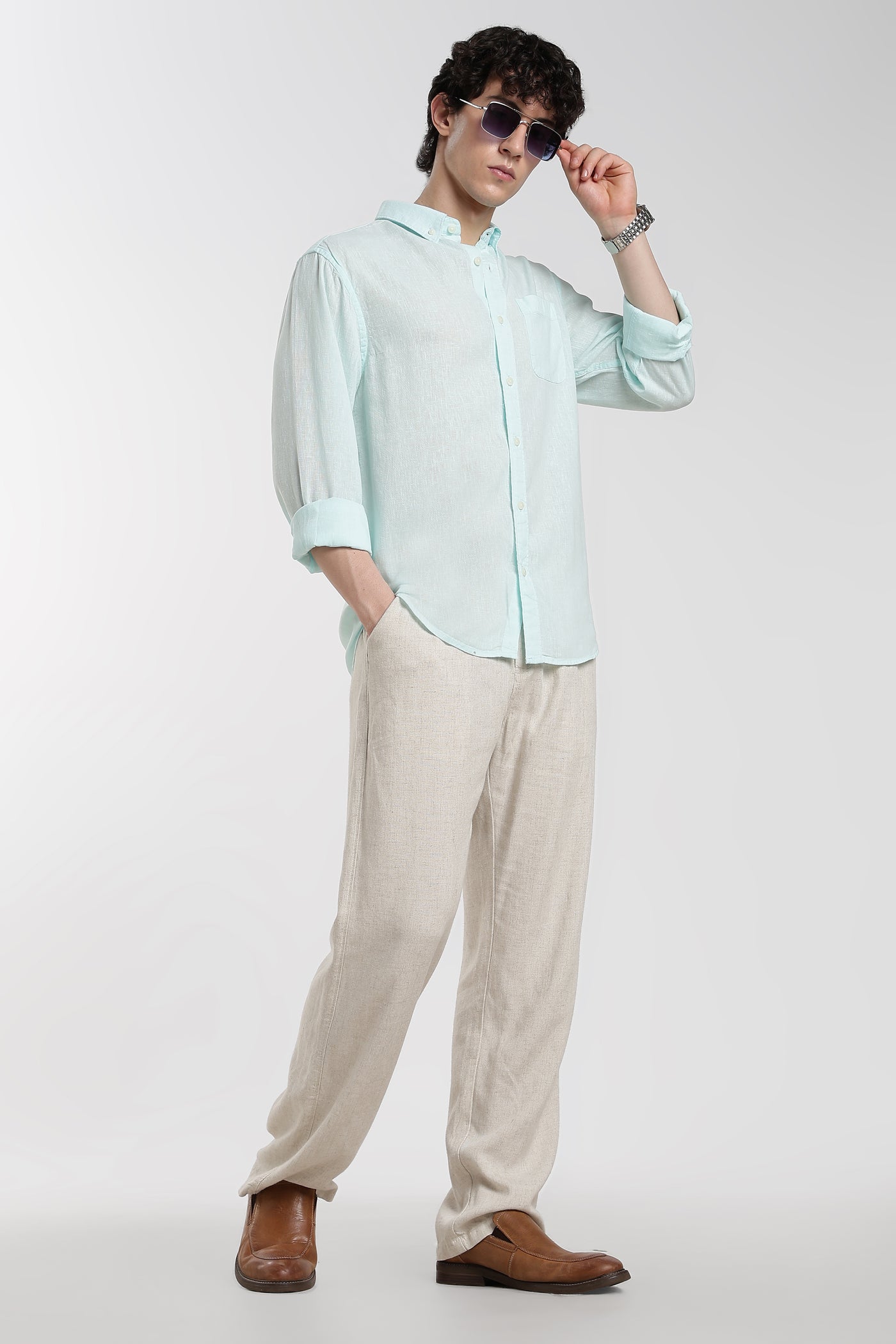 Men's Premium Linen Light Mint  Shirt