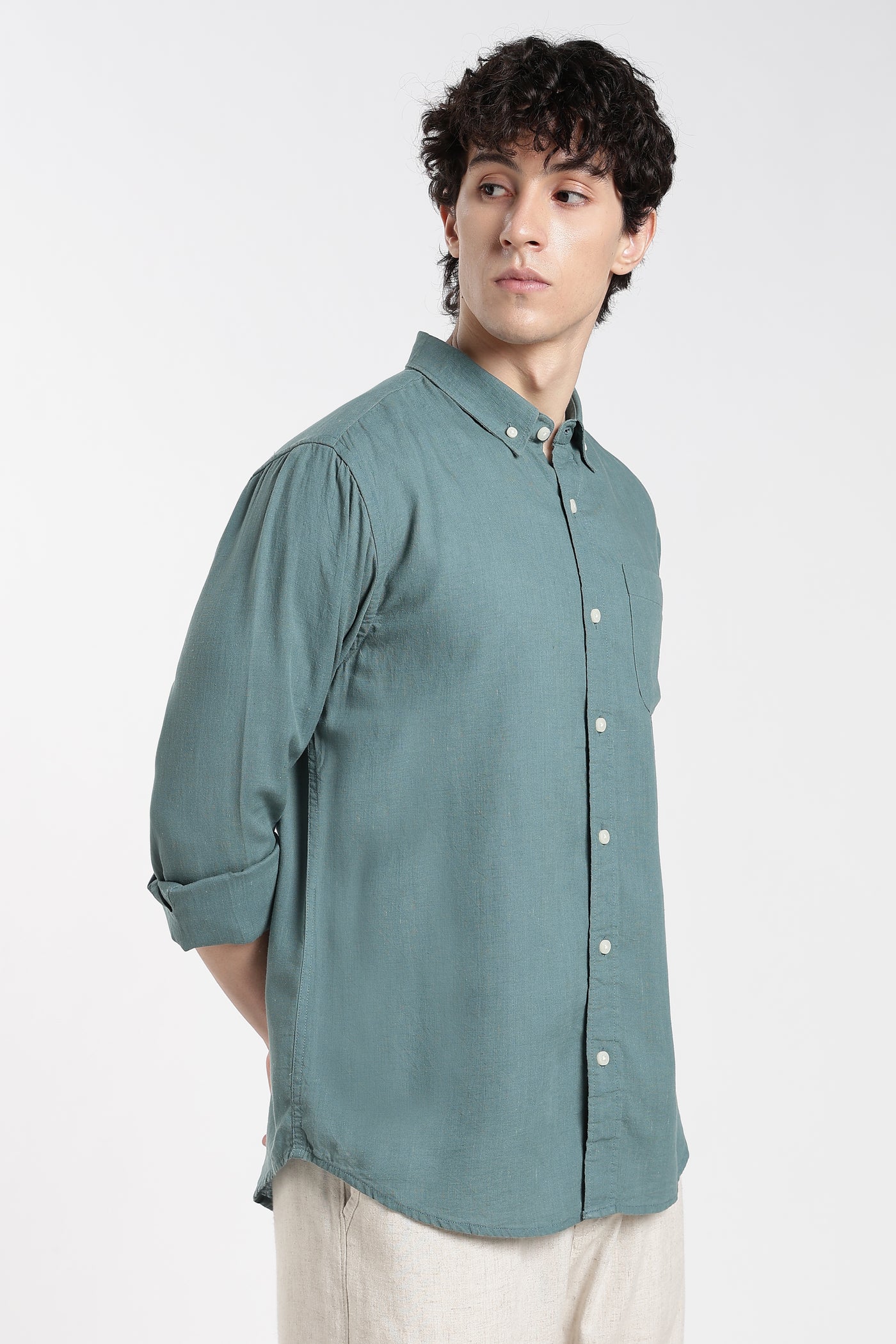 Men's Premium  Linen Sage Green Casual Shirt