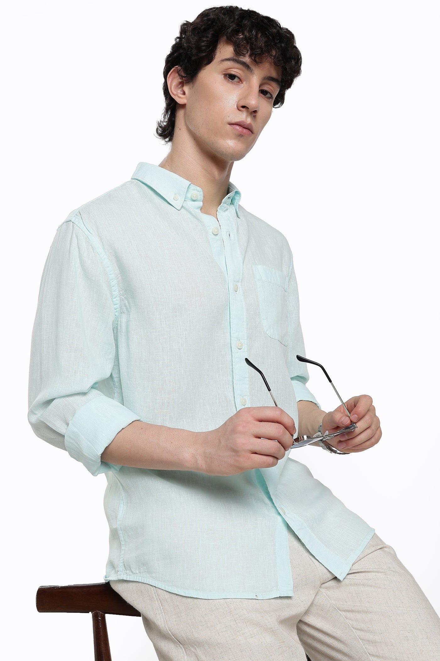 Men's Premium Linen Light Mint  Shirt