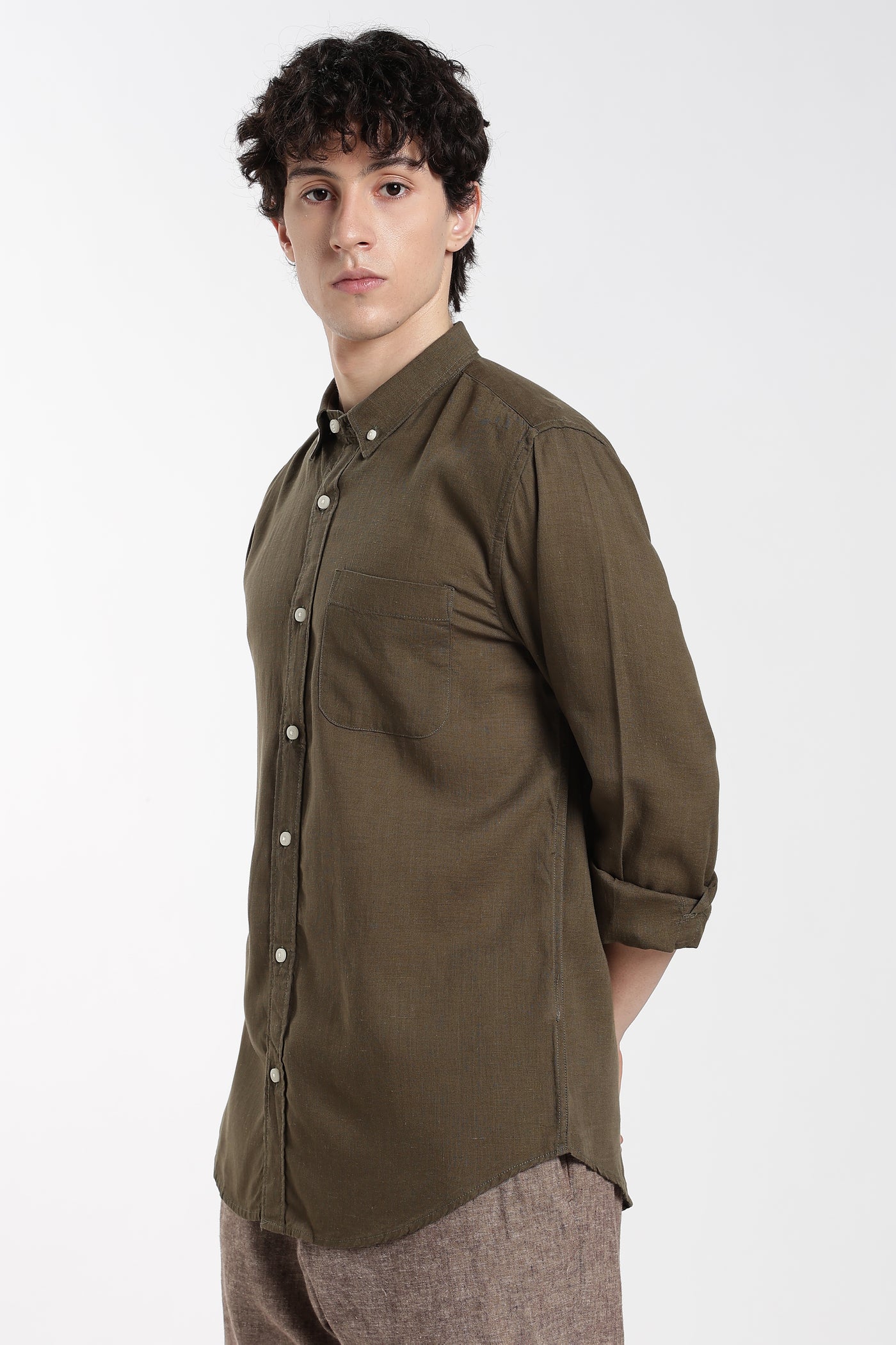 Men's Premium Linen Military Olive Shirt