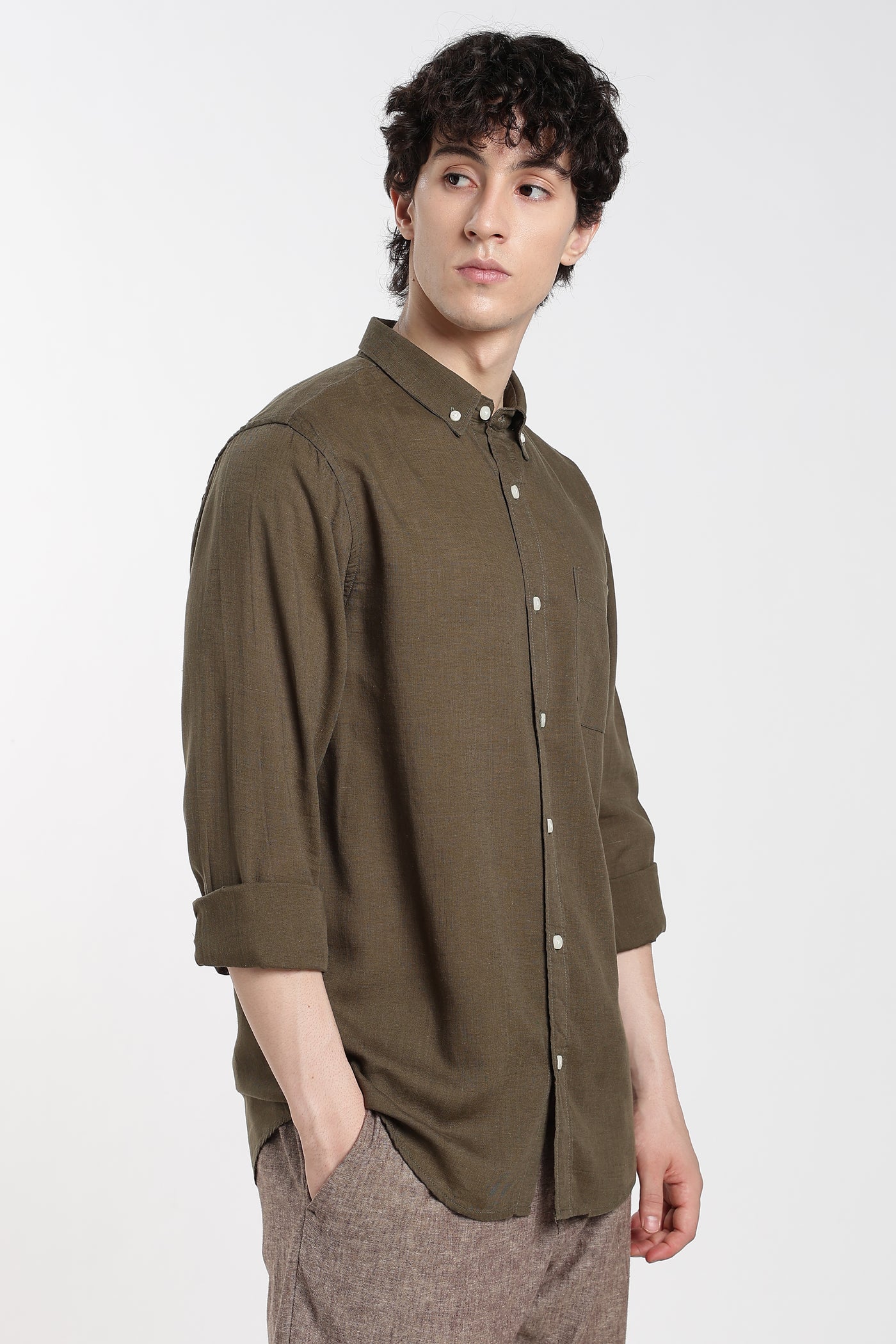 Men's Premium Linen Military Olive Shirt